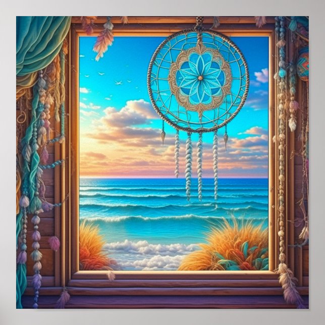 Póster Bonito Beachy Dreamcatcher en Ventana (Frente)
