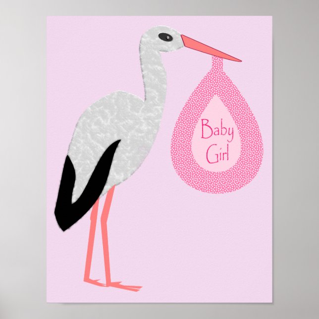 Póster Bonito Bebé Rosa Stork (Frente)