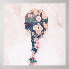 Póster Bonito blanco rosado del trenzado de flores