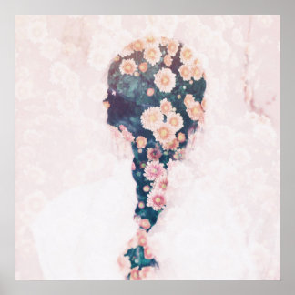 Póster Bonito blanco rosado del trenzado de flores