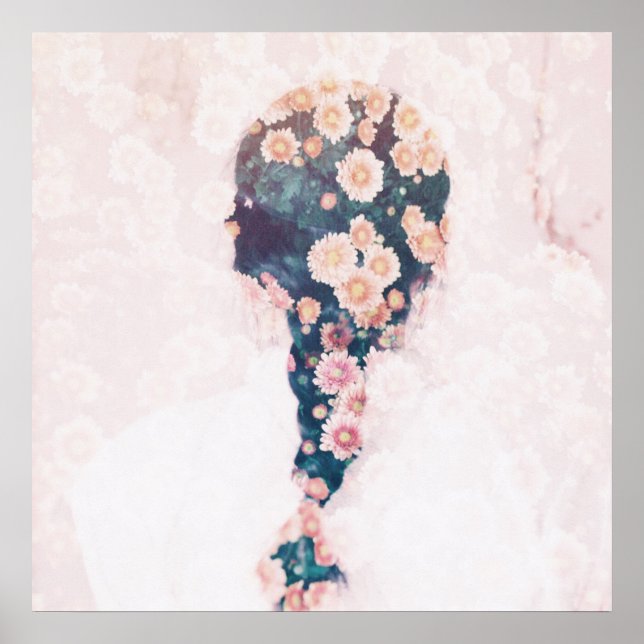 Póster Bonito blanco rosado del trenzado de flores (Frente)