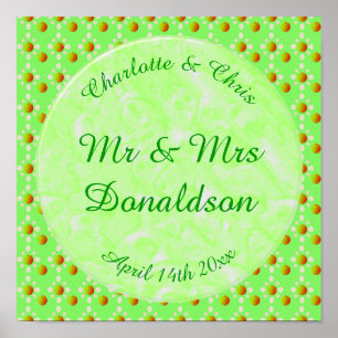 Póster Bonito Boda Primavera Flor de Apple y manzanas