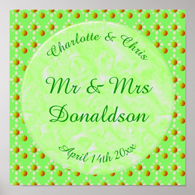 Póster Bonito Boda Primavera Flor de Apple y manzanas (Frente)