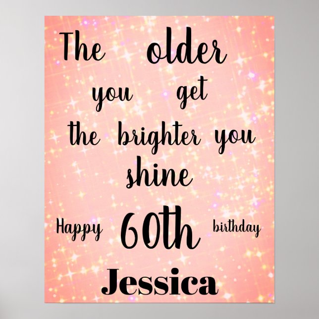 Póster Bonito brillo rosado 60º nombre de cumpleaños (Frente)
