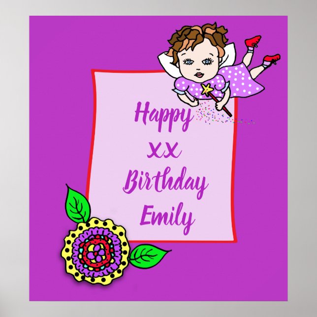 Póster Bonito Brown Hair Fairy Chica Feliz cumpleaños (Frente)