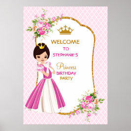 Póster Bonito Brunette Princess Birthday Party Poster