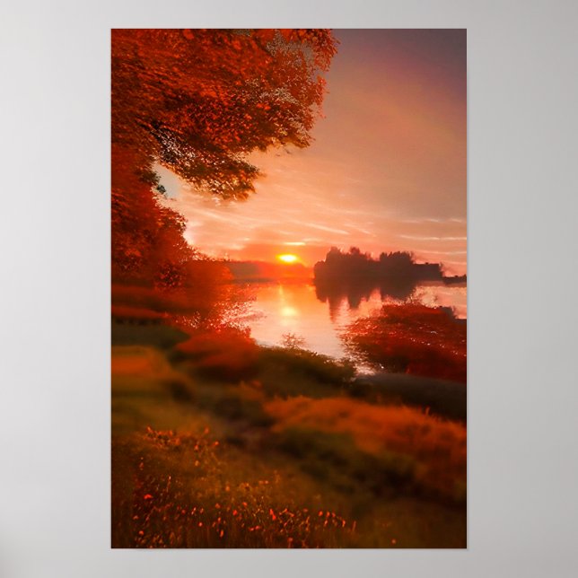 Póster Bonito Caída Paisaje lago naturaleza solar (Frente)