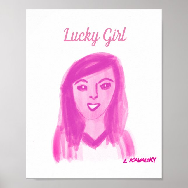 Póster Bonito Chica afortunado Poster Rosa (Frente)