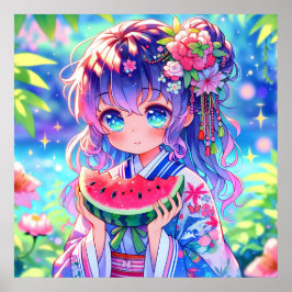 Póster Bonito Chica come sandía