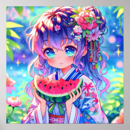 Póster Bonito Chica come sandía