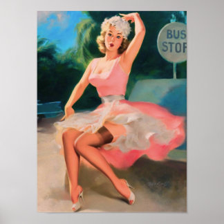 Póster ¡bonito! Chica de anclaje de vintage