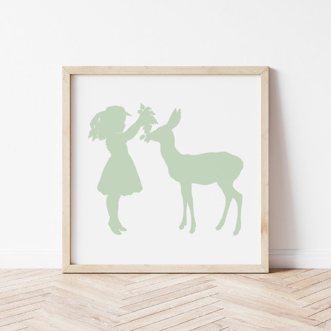 Póster Bonito Chica Vintage y Silhouette Deer (Subido por el creador)