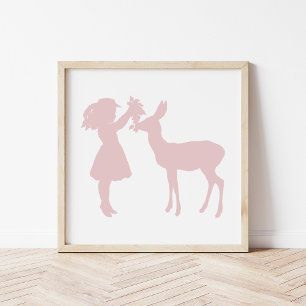 Póster Bonito Chica Vintage y Silhouette Deer
