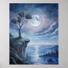 Póster Bonito Cliffside iluminado por la luna