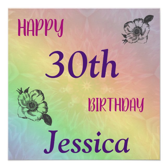 Póster Bonito Colorful Happy 30 cumpleaños (Anverso)