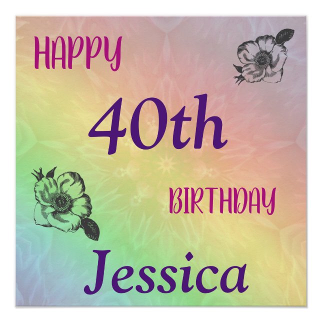 Póster Bonito Colorful Happy 40 cumpleaños (Anverso)