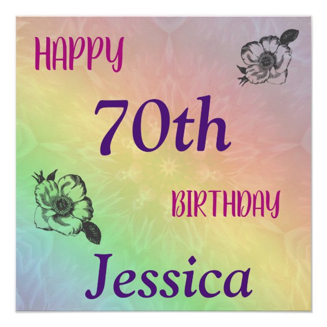 Póster Bonito Colorful Happy 70 cumpleaños (Anverso)