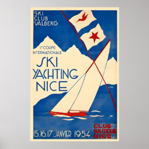 Póster Bonito Cote D'Azur Esquí Yate Barco de Vela Mar