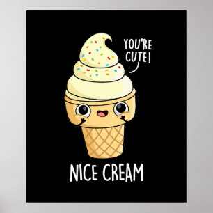Póster Bonito Crema Graciosa Helado Crema Pun Oscuro BG