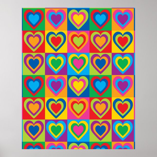 Póster Bonito de corazones coloridos (Frente)