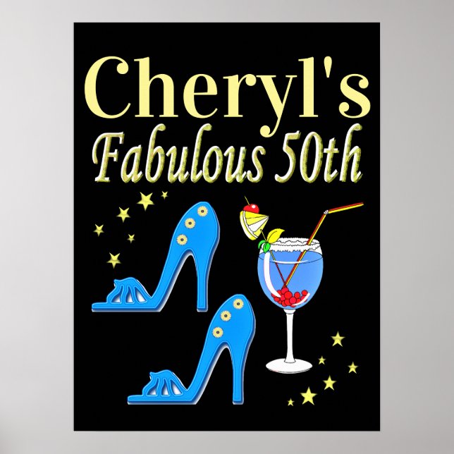 PÓSTER BONITO DISEÑO AZUL 50 DE CUMPLEAÑOS (Frente)