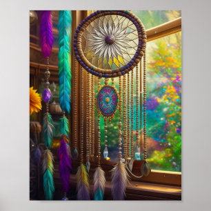 Póster Bonito Dreamcatcher en Window Purple Boho