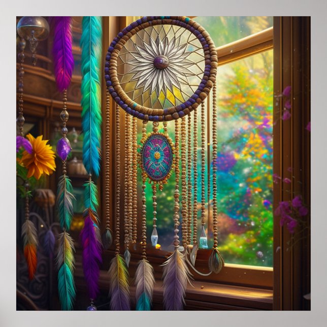 Póster Bonito Dreamcatcher en Window Purple Boho (Frente)