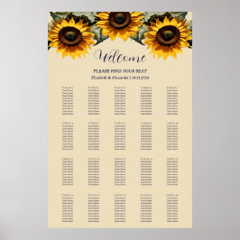 Póster Bonito elegante girasoles boda carta de asientos