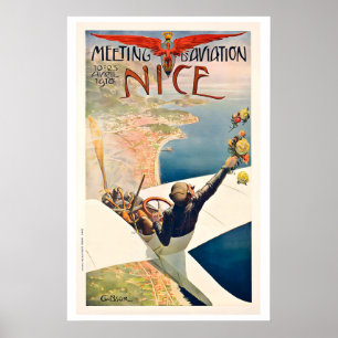 Póster Bonito Encuentro de Aviación Francia 1910 Viajes A