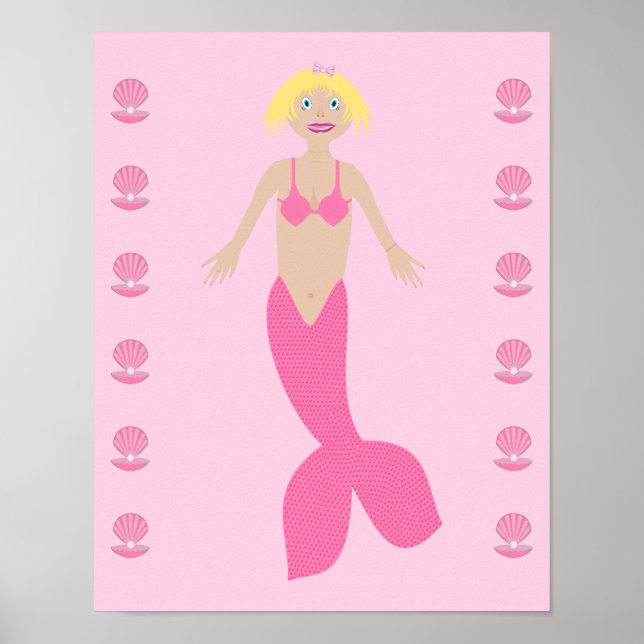 Póster Bonito Fantasía rosa Mermaid (Frente)