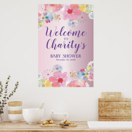 Póster Bonito Floral rosa Baby Shower