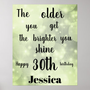 Póster Bonito Green sparkle 30th Birthday Name
