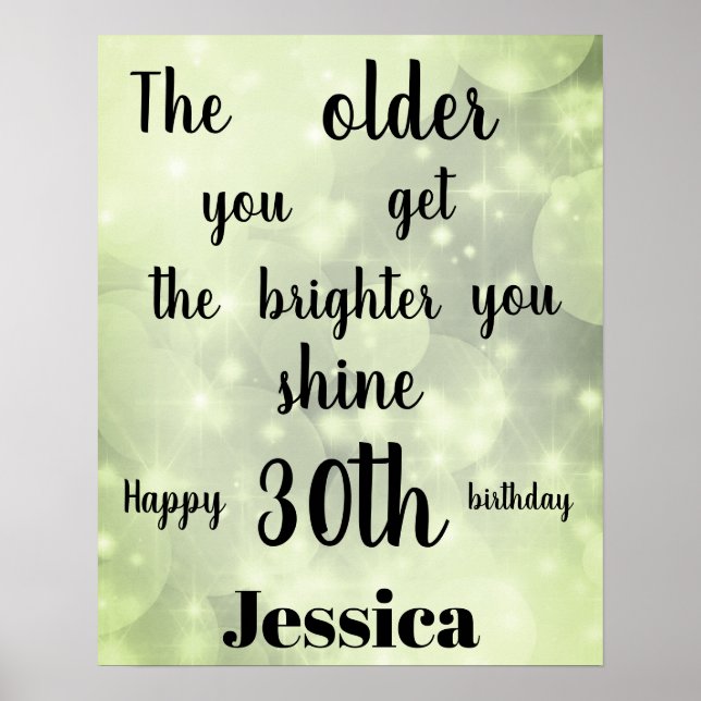 Póster Bonito Green sparkle 30th Birthday Name (Frente)