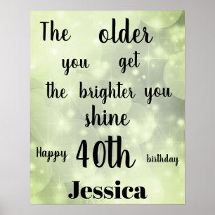 Póster Bonito Green sparkle 40th Birthday Name