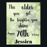 Póster Bonito Green sparkle 70th Birthday Name<br><div class="desc">Bonito Green Sparkle personalizada 70th Birthday Añadir Poster de nombre.</div>