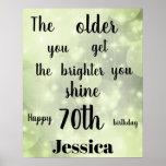 Póster Bonito Green sparkle 70th Birthday Name<br><div class="desc">Bonito Green Sparkle personalizada 70th Birthday Añadir Poster de nombre.</div>