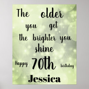 Póster Bonito Green sparkle 70th Birthday Name
