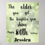 Póster Bonito Green sparkle 80th Birthday Name<br><div class="desc">Bonito Green Sparkle personalizada 80th Birthday Añadir Poster de nombre.</div>