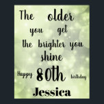 Póster Bonito Green sparkle 80th Birthday Name<br><div class="desc">Bonito Green Sparkle personalizada 80th Birthday Añadir Poster de nombre.</div>