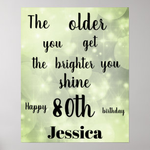 Póster Bonito Green sparkle 80th Birthday Name