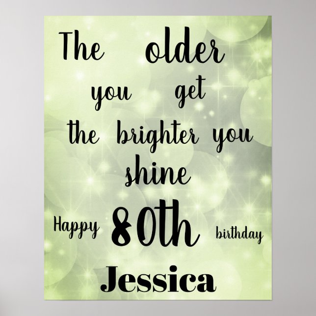 Póster Bonito Green sparkle 80th Birthday Name (Frente)