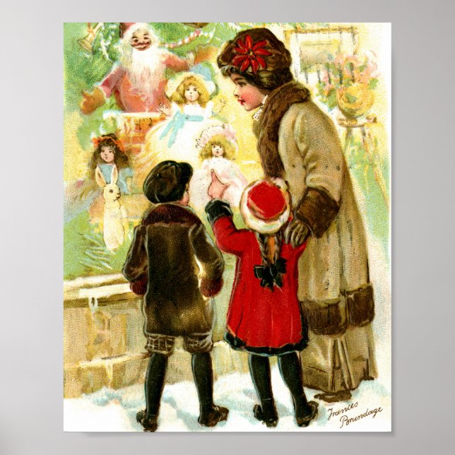 Póster Bonito Ilustracion de Navidad Vintage (Frente)