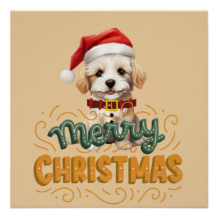 Póster Bonito ilustracion Navidades divertidos perro Guay