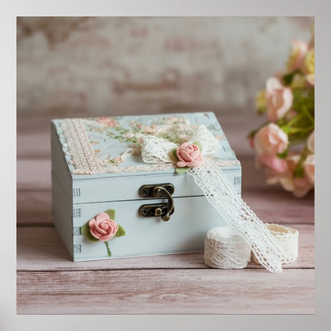 Póster Bonito impreso Shabby Shic caja de madera Foto (Frente)