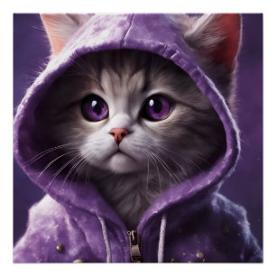 Póster Bonito Kitty en una hoodie morada