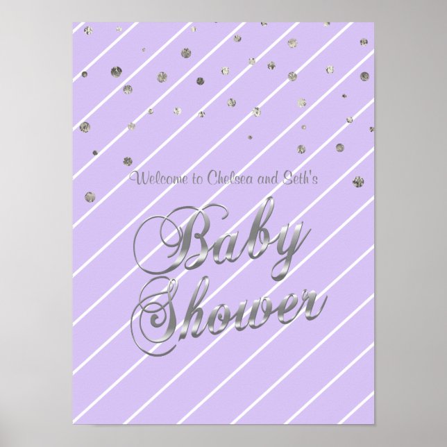 Póster Bonito Lavender y Silver Baby Shower (Frente)