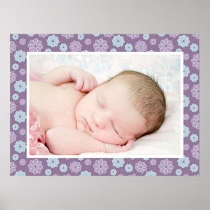Póster Bonito Lilac Personalizado morado y floral azul fo