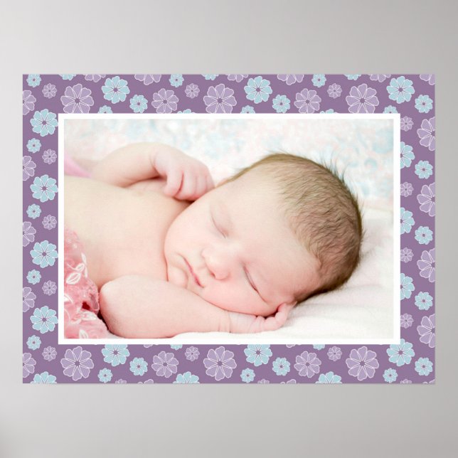 Póster Bonito Lilac Personalizado morado y floral azul fo (Frente)