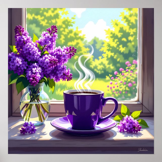 Póster Bonito Lilacs púrpura y café (Frente)