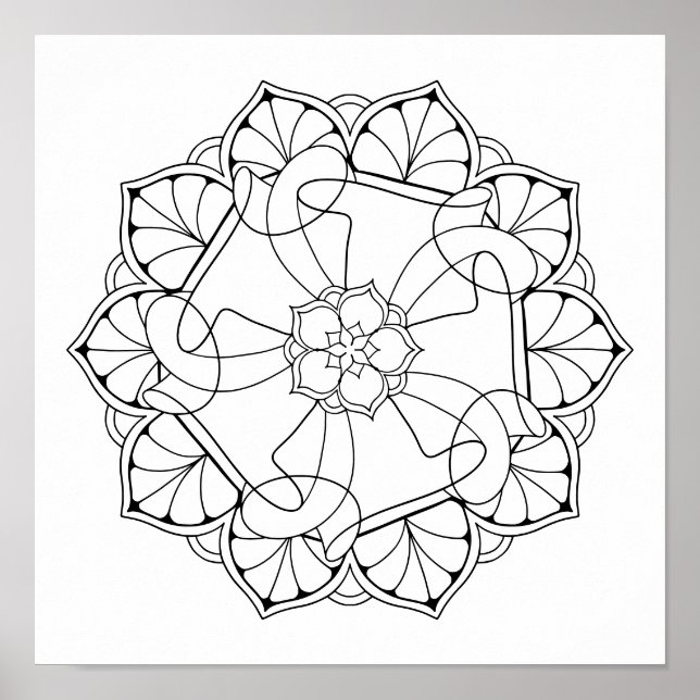 Póster Bonito Mandala Poster de Coloración para Adultos (Frente)